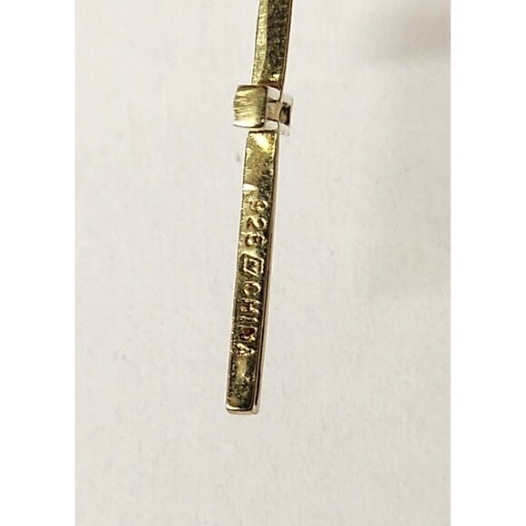 925 SILVER GOLD TONE DIAMOND CROSS PENDANT NECKLACE 16" CHINA - Picture 5 of 11